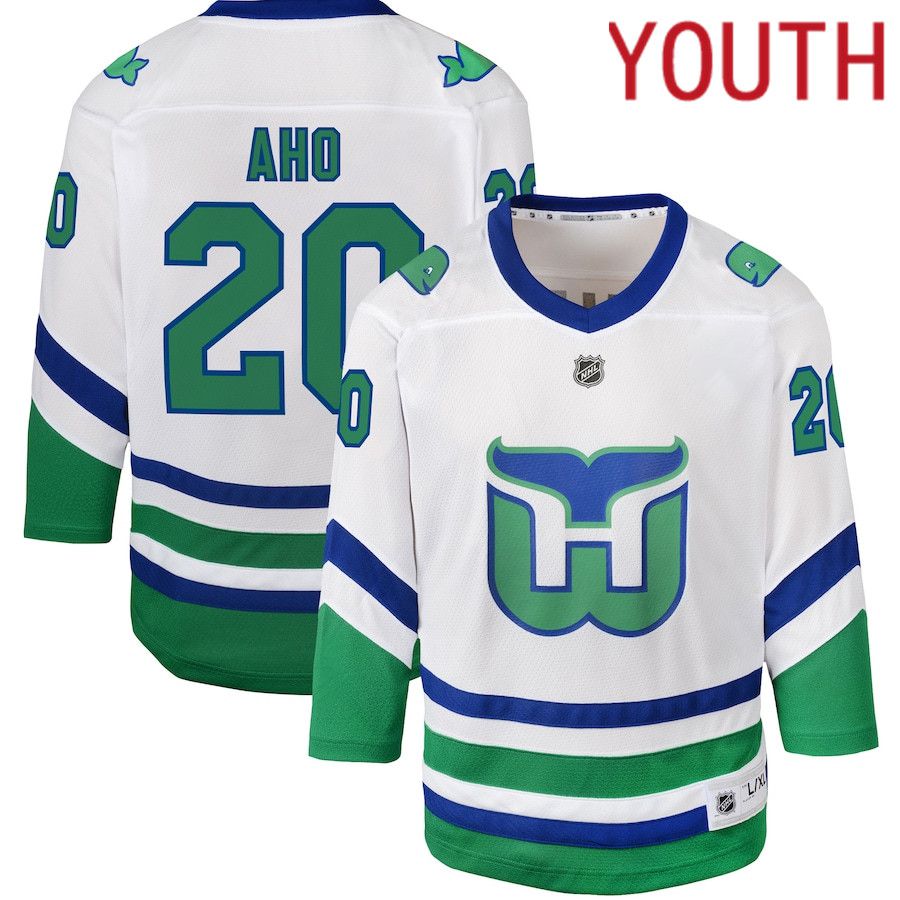 Youth Carolina Hurricanes #20 Sebastian Aho White Whalers Replica NHL Jersey